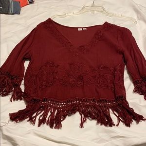 Burgundy fringe top